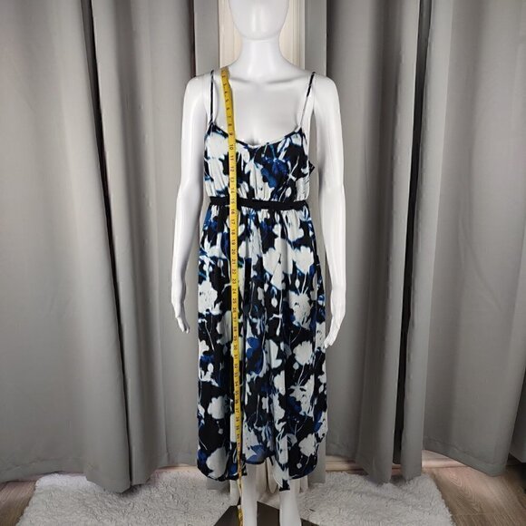 Vera Wang Spaghetti Strapped Emperor Cut Blue Print Elastic Back Dress Size M - Picture 5 of 11